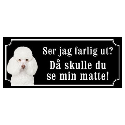 Pudel vit gammaldags stil emaljskylt hund