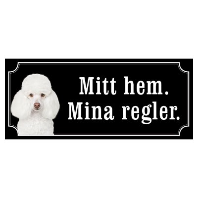 Pudel vit gammaldags stil emaljskylt hund