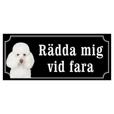 Pudel vit gammaldags stil emaljskylt hund