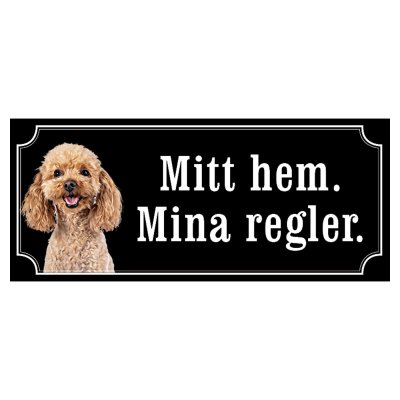 Pudel brun gammaldags stil emaljskylt hund
