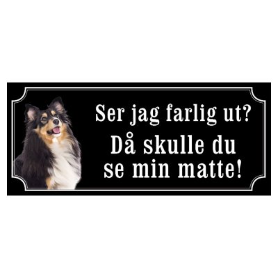 Shetland sheepdog svart/vit gammaldags stil emaljskylt hund