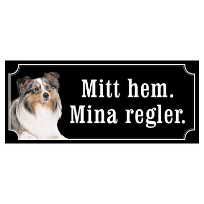 Shetland sheepdog grå/vit gammaldags stil emaljskylt hund