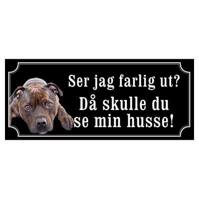 Staffordshire terrier brun/svart gammaldags stil emaljskylt hund