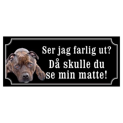 Staffordshire terrier brun/svart gammaldags stil emaljskylt hund