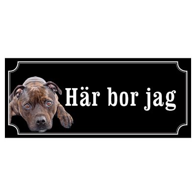 Staffordshire terrier brun/svart gammaldags stil emaljskylt hund