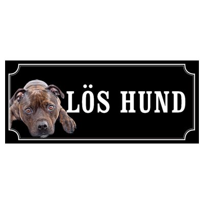 Staffordshire terrier brun/svart gammaldags stil emaljskylt hund