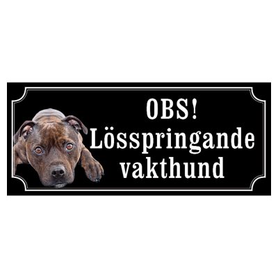 Staffordshire terrier brun/svart gammaldags stil emaljskylt hund