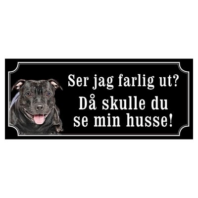 Staffordshire terrier helsvart gammaldags stil emaljskylt hund