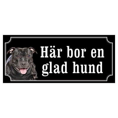 Staffordshire terrier helsvart gammaldags stil emaljskylt hund