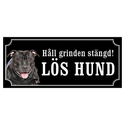 Staffordshire terrier helsvart gammaldags stil emaljskylt hund