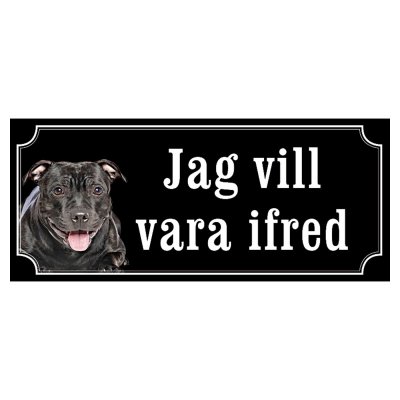 Staffordshire terrier helsvart gammaldags stil emaljskylt hund