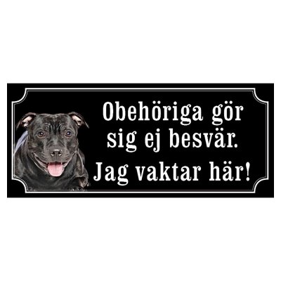 Staffordshire terrier helsvart gammaldags stil emaljskylt hund