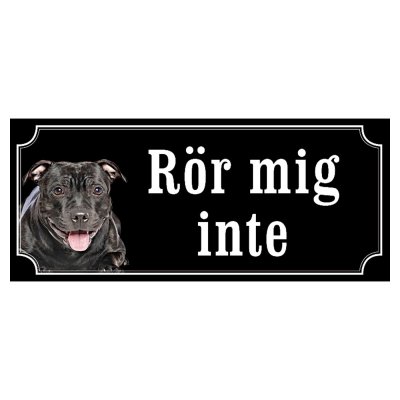 Staffordshire terrier helsvart gammaldags stil emaljskylt hund
