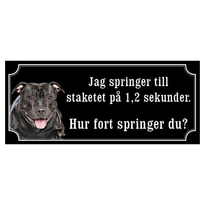 Staffordshire terrier helsvart gammaldags stil emaljskylt hund
