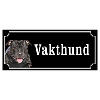 Staffordshire terrier helsvart gammaldags stil emaljskylt hund