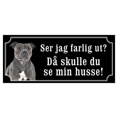 Staffordshire terrier svart/vit gammaldags stil emaljskylt hund