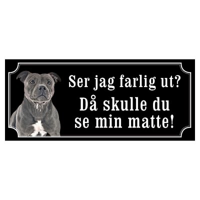 Staffordshire terrier svart/vit gammaldags stil emaljskylt hund