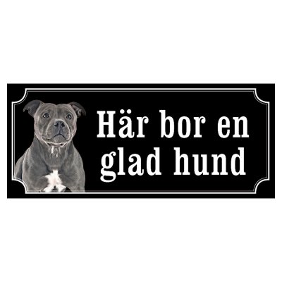 Staffordshire terrier svart/vit gammaldags stil emaljskylt hund