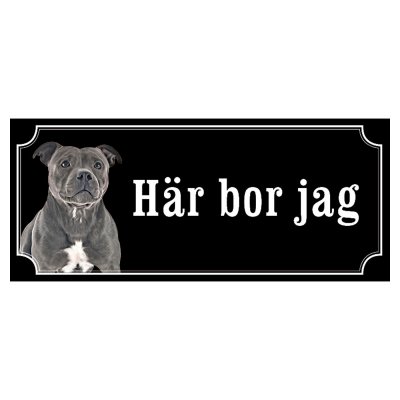 Staffordshire terrier svart/vit gammaldags stil emaljskylt hund