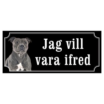 Staffordshire terrier svart/vit gammaldags stil emaljskylt hund