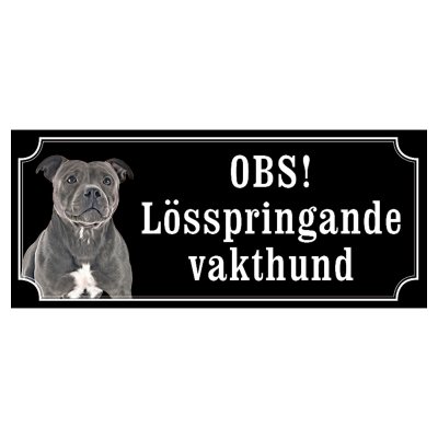Staffordshire terrier svart/vit gammaldags stil emaljskylt hund