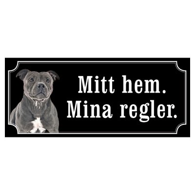 Staffordshire terrier svart/vit gammaldags stil emaljskylt hund