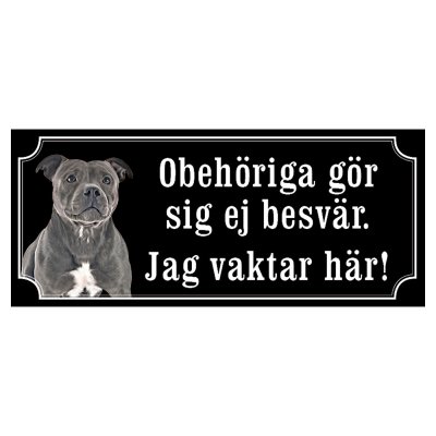 Staffordshire terrier svart/vit gammaldags stil emaljskylt hund