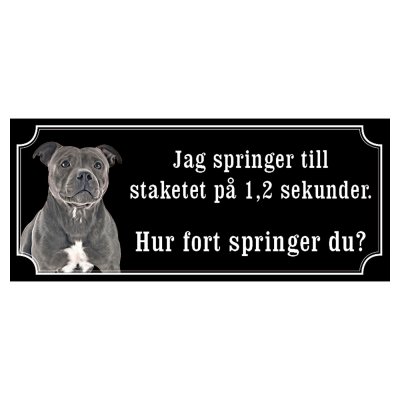 Staffordshire terrier svart/vit gammaldags stil emaljskylt hund