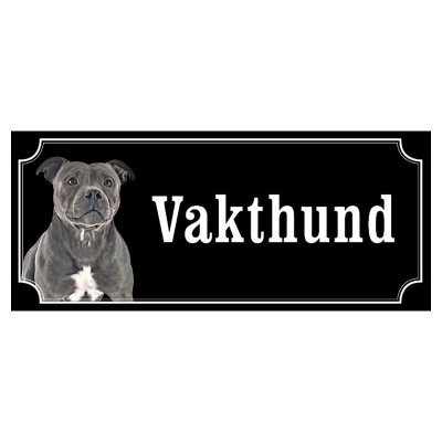 Staffordshire terrier svart/vit gammaldags stil emaljskylt hund