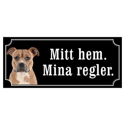 Staffordshire terrier brun gammaldags stil emaljskylt hundv