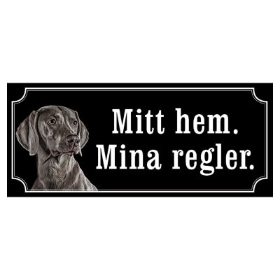 Weimaraner svart gammaldags stil emaljskylt hund