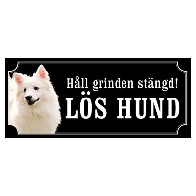 American eskimo dog gammaldags stil hundskylt dogsign sign dog happy print hjortröd finaste skylten tanfärgad hundskyl