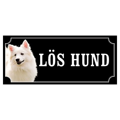 American eskimo dog gammaldags stil hundskylt dogsign sign dog happy print hjortröd finaste skylten tanfärgad hundskyl