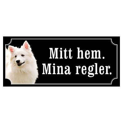 American eskimo dog gammaldags stil hundskylt dogsign sign dog happy print hjortröd finaste skylten tanfärgad hundskyl