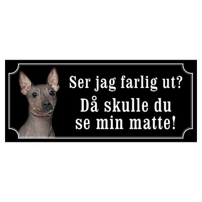 American hairless terrier hundskylt gammaldags stil emaljskylt hund