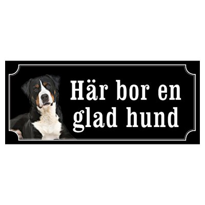 Appenzeller sennenhund gontjaja hundskylt gammaldags stil emaljskylt hund Här bor en glad hund