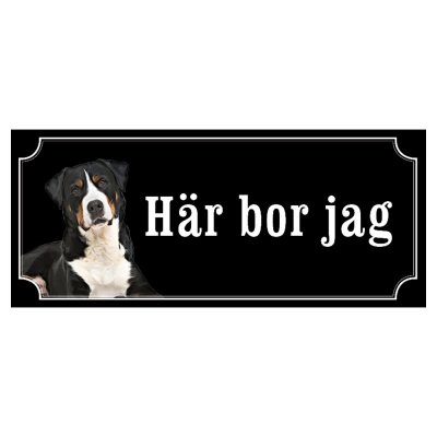 Appenzeller sennenhund gontjaja hundskylt gammaldags stil emaljskylt hund Här bor jag