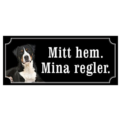 Appenzeller sennenhund gontjaja hundskylt gammaldags stil emaljskylt hund Mitt hem mina regler