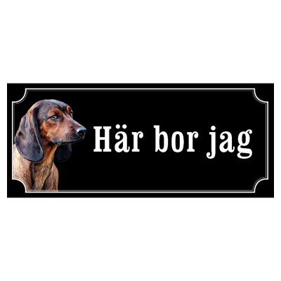 Bayersk viltspårhund hundskylt gammaldags stil emaljskylt hund Här bor jag