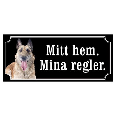 Belgisk vallhund laekenois hundskylt gammaldags stil emaljskylt hund