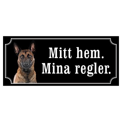 Belgisk vallhund malinois hundskylt gammaldags stil emaljskylt hund