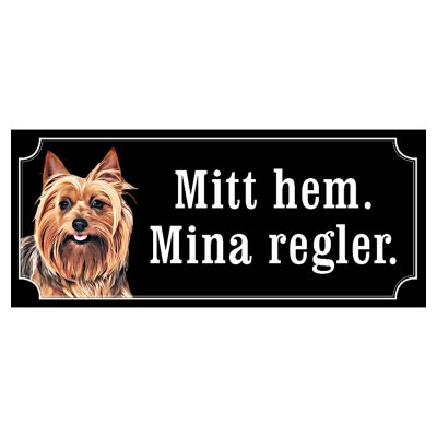 Australist terrier hundskylt gammaldags stil emaljskylt hund Mitt hem mina regler
