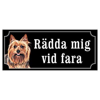 Australist terrier hundskylt gammaldags stil emaljskylt hund Rädda mig vid fara