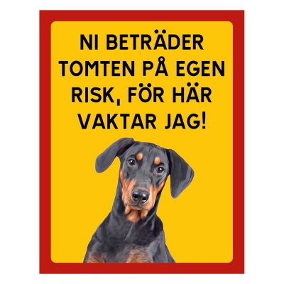 Röd/gul hundskylt, Dobermann hundskyltar, hundskyltar