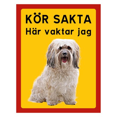 Röd/gul hundskylt, Shi-tzu hundskyltar, hundskyltar 175x225 mm