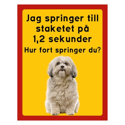 Röd/gul hundskylt, Shi-tzu hundskyltar, hundskyltar 175x225 mm