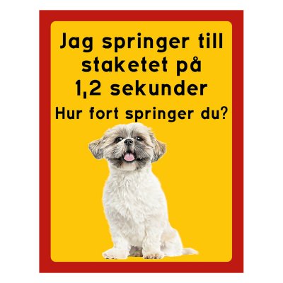 Röd/gul hundskylt, Shi-tzu hundskyltar, hundskyltar 175x225 mm