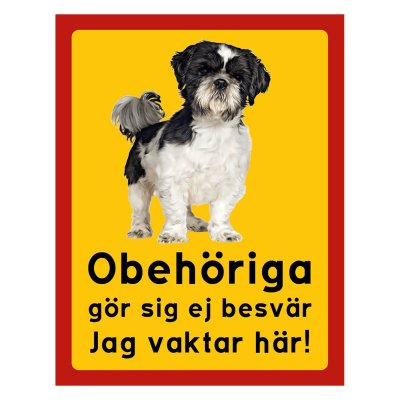 Röd/gul hundskylt, Shi-tzu hundskyltar, hundskyltar 175x225 mm