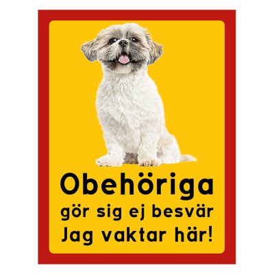 Röd/gul hundskylt, Shi-tzu hundskyltar, hundskyltar 175x225 mm