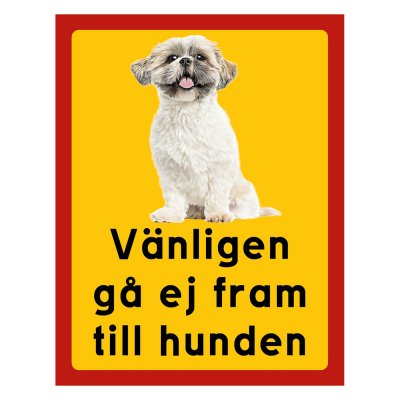 Röd/gul hundskylt, Shi-tzu hundskyltar, hundskyltar 175x225 mm